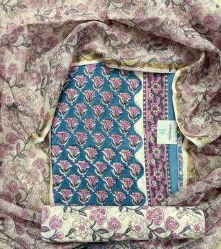Cotton Handblock Office Wear Suit fabric with Kota Doria Dupatta