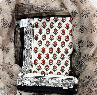 Cotton Handblock Office Wear Suit fabric with Kota Doria Dupatta