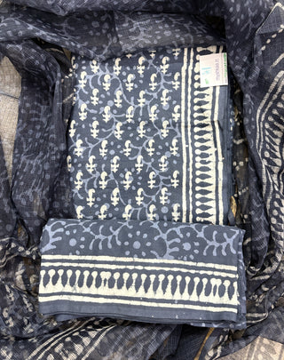 Cotton Handblock Office Wear Suit fabric with Kota Doria Dupatta