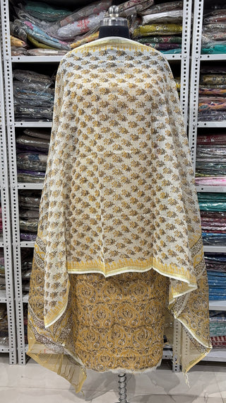 Hand block kota doria suit set for office wear with Lining included