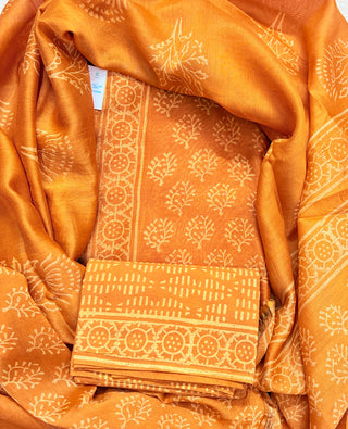 Handblock Chanderi Suit Material with Chanderi Dupatta(Lining Included)