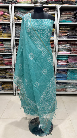 Hand block kota doria suit set for office wear with Lining included