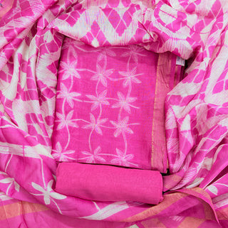 Needle Shibori Handblock Maheshwari Suit Material with Maheshwari Dupatta(Lining Included)