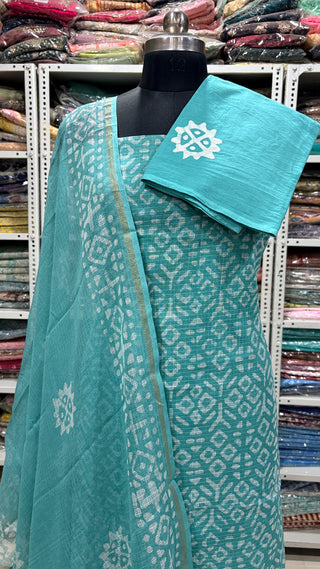 Hand block kota doria suit set for office wear with Lining included