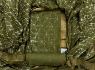 Needle Shibori Handblock Maheshwari Suit Material with Maheshwari Dupatta(Lining Included)