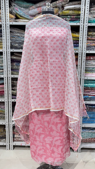 Hand block kota doria suit set for office wear with lining