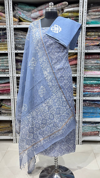 Hand block kota doria suit set for office wear with Lining included