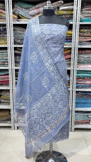 Hand block kota doria suit set for office wear with Lining included
