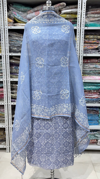 Hand block kota doria suit set for office wear with Lining included