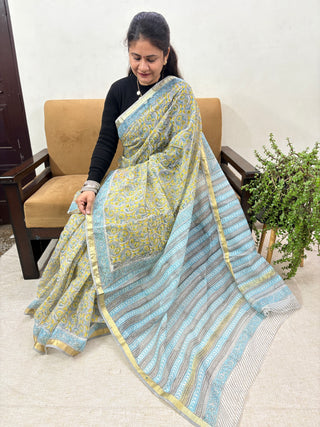 Office Wear Kota Doria Cotton Saree with Unstitched blouse Piece(Lining Included)