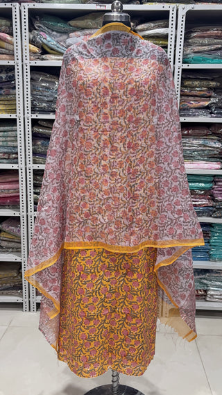 Cotton Block Print Office Wear Suit fabric with Kota Doria Dupatta