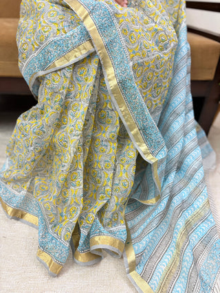 Office Wear Kota Doria Cotton Saree with Unstitched blouse Piece(Lining Included)