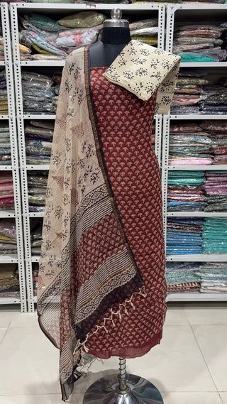 Hand block kota doria suit set for office wear with Lining included