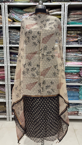 Hand block kota doria suit set for office wear with Lining included
