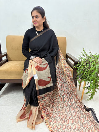 Handblock Print Kota Doria Cotton Saree with Unstitched blouse Piece(Lining Included)