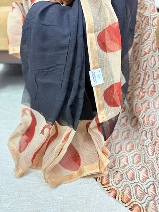 Handblock Print Kota Doria Cotton Saree with Unstitched blouse Piece(Lining Included)