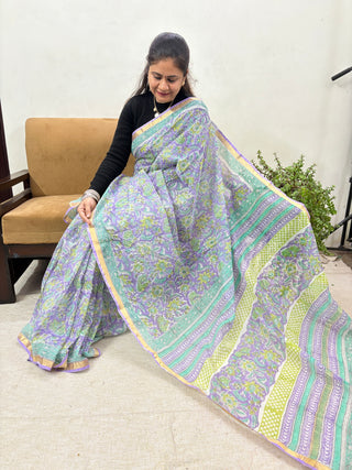 Office Wear Kota Doria Cotton Saree with Unstitched blouse Piece(Lining Included)