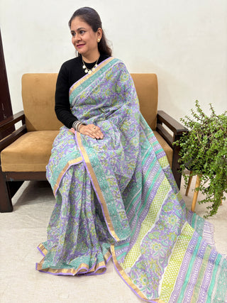 Office Wear Kota Doria Cotton Saree with Unstitched blouse Piece(Lining Included)