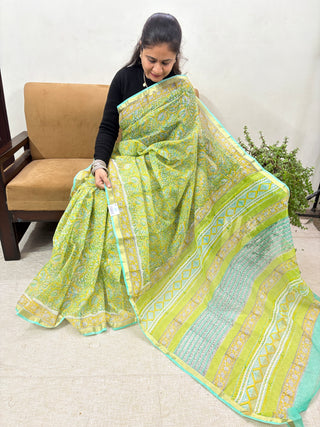 Office Wear Kota Doria Cotton Saree with Unstitched blouse Piece(Lining Included)