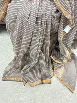 Handblock Print Kota Doria Cotton Saree with Zari border and Unstitched Blouse Piece(Lining Included)