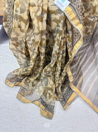 Vanaspati Ajrakh Hand Block Print Kota Doria Cotton Saree with zari border and unstitched Blouse Piece(Lining Included)