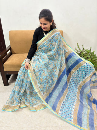 Office Wear Kota Doria Cotton Saree with Unstitched blouse Piece(Lining Included)