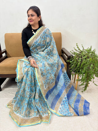 Office Wear Kota Doria Cotton Saree with Unstitched blouse Piece(Lining Included)