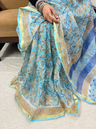 Office Wear Kota Doria Cotton Saree with Unstitched blouse Piece(Lining Included)