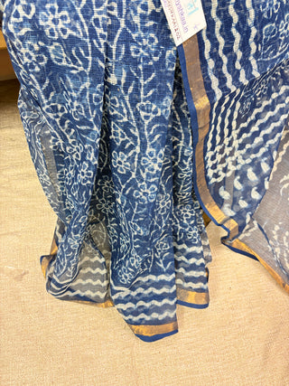 Handblock Print Kota Doria Cotton Saree with Zari border and Unstitched Blouse Piece(Lining Included)