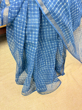 Hand block printed Kota Doria Cotton Saree with Unstitched Blouse Piece(Lining Included)