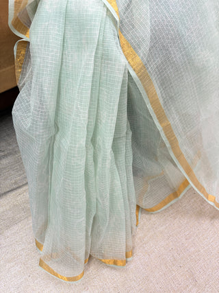 Akola Handblock Print Kota Doria Saree with Zari border and Unstitched Blouse Piece(Lining Included)