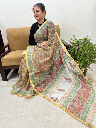 Office Wear Kota Doria Cotton Saree with Unstitched blouse Piece(Lining Included)