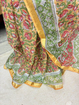 Office Wear Kota Doria Cotton Saree with Unstitched blouse Piece(Lining Included)