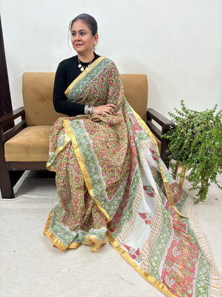 Office Wear Kota Doria Cotton Saree with Unstitched blouse Piece(Lining Included)