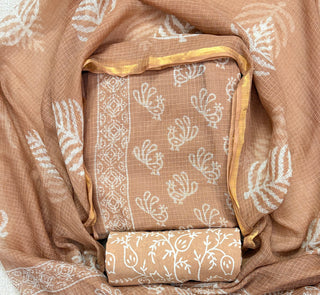 Hand block kota doria suit set for office wear (with extra lining included)