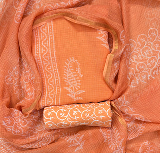 Hand block kota doria suit set for office wear (with extra lining included)