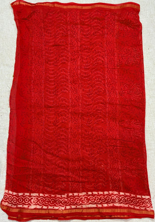 Premium Red Chanderi Silk Saree with Unstitched Blouse Piece (Lining Included)