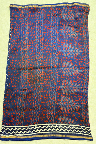 Premium Navy Blue Chanderi Silk Saree with Unstitched Blouse Piece (Lining Included)