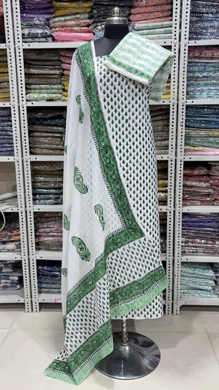 Handblock Cotton Suit Material with Cotton Dupatta
