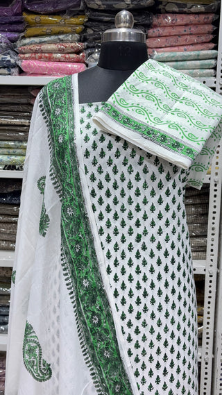 Handblock Cotton Suit Material with Cotton Dupatta