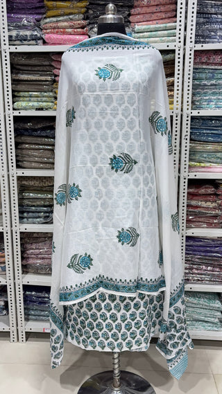 Handblock Cotton Suit Material with Cotton Dupatta