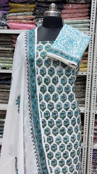 Handblock Cotton Suit Material with Cotton Dupatta