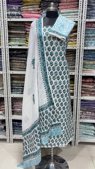 Handblock Cotton Suit Material with Cotton Dupatta