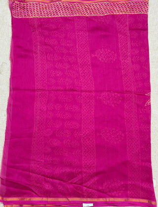 Pink Chanderi Silk Saree with Unstitched Blouse Piece (Lining Included)