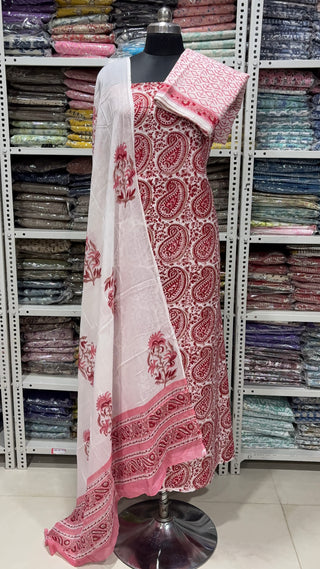 Handblock Cotton Suit Material with Cotton Dupatta