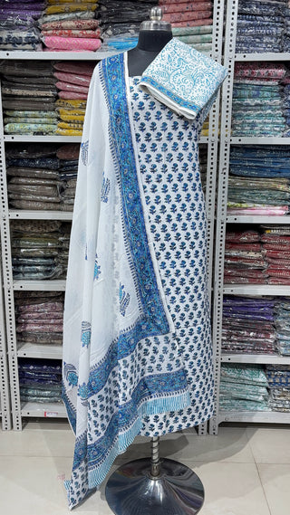 Handblock Cotton Suit Material with Cotton Dupatta