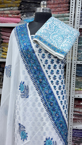 Handblock Cotton Suit Material with Cotton Dupatta