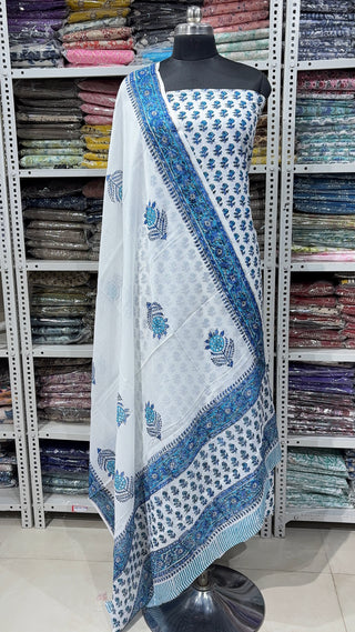Handblock Cotton Suit Material with Cotton Dupatta