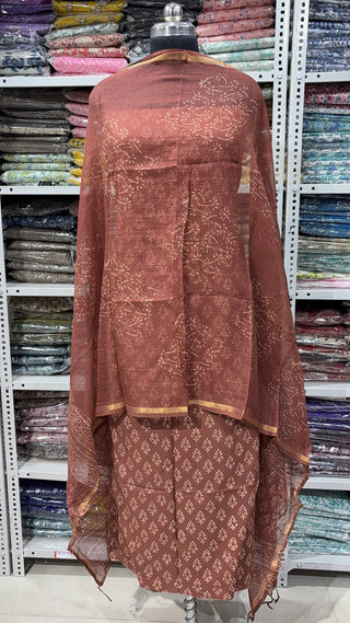 Cotton Block Print Office Wear Suit fabric with Kota Doria Dupatta