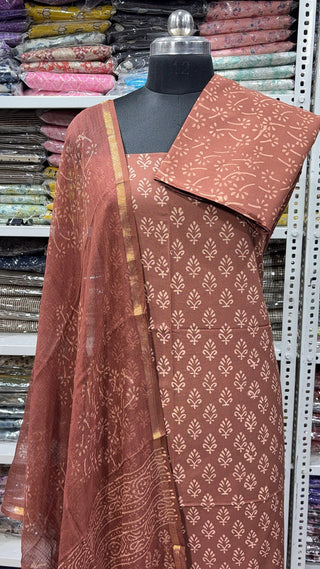 Cotton Block Print Office Wear Suit fabric with Kota Doria Dupatta
